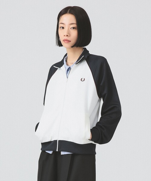 FRED PERRY トラックジャケット　ロゴ刺繍　希少カラー　サイドライン　L フレッドペリー トラックジャケット S 刺繍月桂樹ロゴ ホワイト×赤紺黄