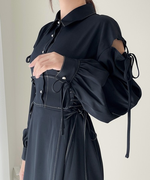 「mily bilet」 長袖ワンピース LARGE ネイビー レディース_画像3