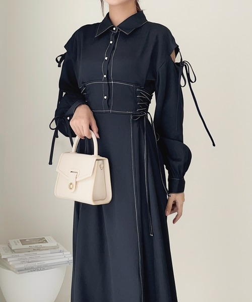 「mily bilet」 長袖ワンピース LARGE ネイビー レディース_画像6