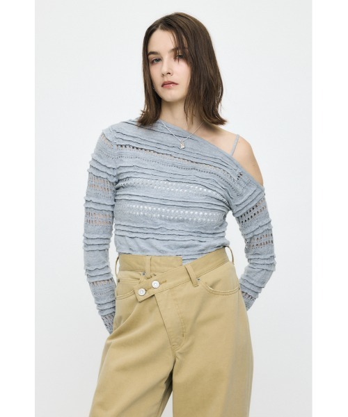 大人気完売！マウジー　RUFFLE SHOULDER ニットトップス MOUSSY（マウジー） ニット セーター ONE SHOULDER ニットトップス 冬
