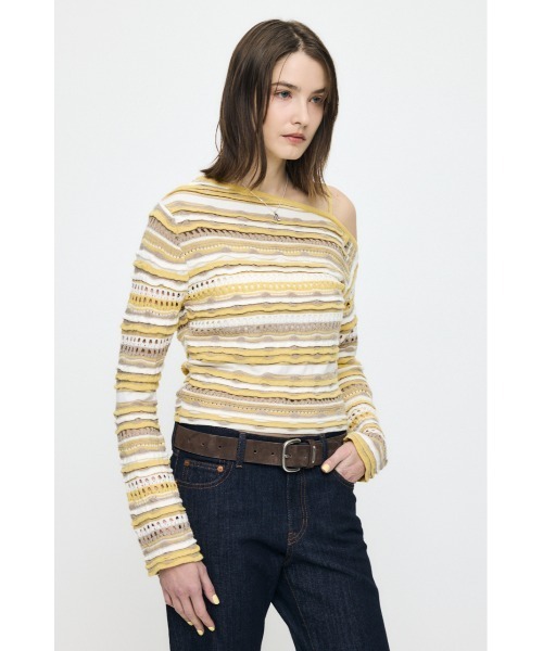 【1回のみ着用美品】ストライプ オフショルダー セーター MOUSSY（マウジー） ニット セーター 「26年SS新作」RANDOM STRIPE OFF