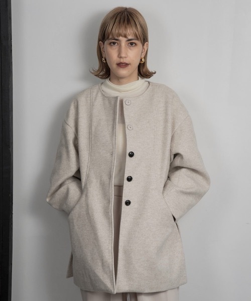 「lawgy」 ノーカラーコート FREE ブラウン レディース_画像3