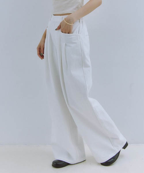 ワイドパンツ パンツ カーブタックワイドパンツ レディースの画像