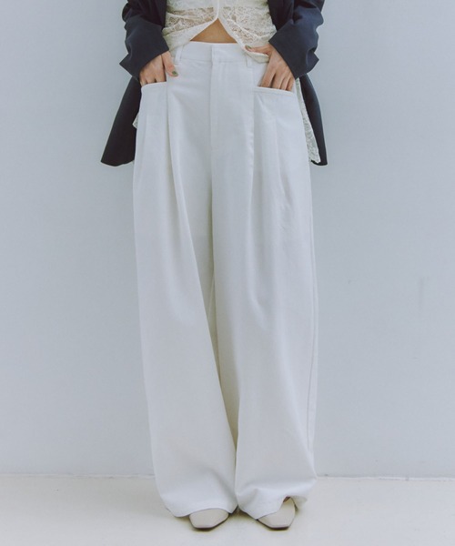 ワイドパンツ パンツ カーブタックワイドパンツ レディースの画像