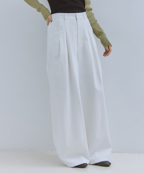 ワイドパンツ パンツ カーブタックワイドパンツ レディースの画像