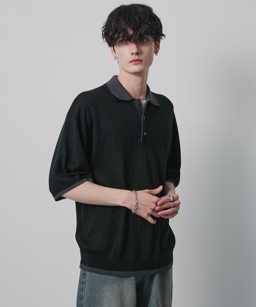 CIYOT ポロシャツ 「CIYOT」ダブルカラー レイヤード 半袖ニット