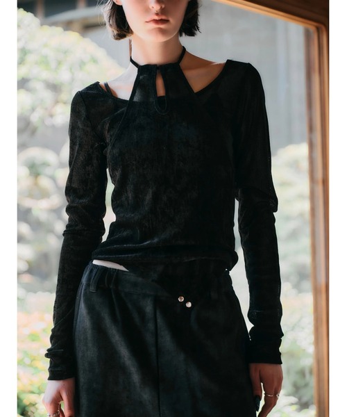 tシャツ 「TAJEN:T」SHEER VELOUR HALTERNECK TOPS/シアーベロア