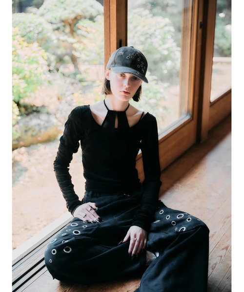 tシャツ 「TAJEN:T」SHEER VELOUR HALTERNECK TOPS/シアーベロア