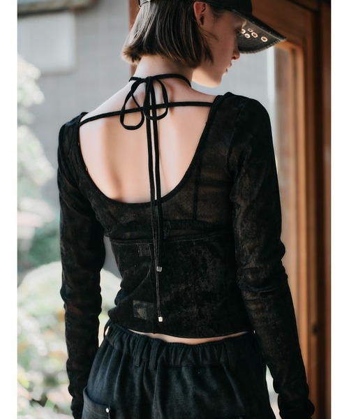 TAJEN:T シアーベロアホルターネックトップス/ セットアイテム tシャツ 「TAJEN:T」SHEER VELOUR HALTERNECK TOPS/シアーベロア