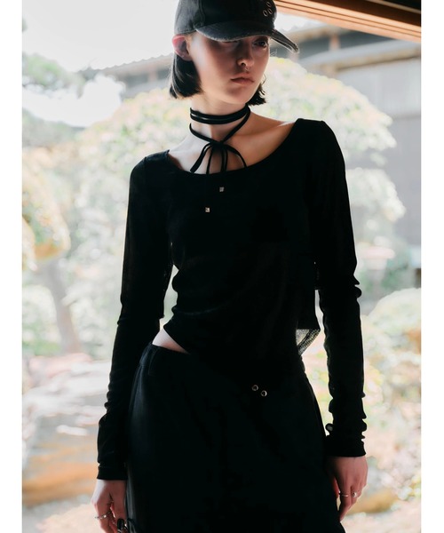 tシャツ 「TAJEN:T」SHEER VELOUR HALTERNECK TOPS/シアーベロア