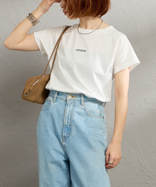 LACOSTE ラコステ　リネン半袖シャツ ロゴ刺繍 ワンポイント LACOSTE（ラコステ） tシャツ ワンポイントロゴ刺繍 コンパクトTシャツ