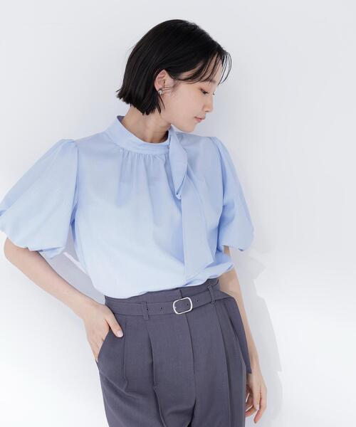 ブラウス シャツ 「Oggi.jp掲載」リネンライクサイドタイブラウス レディースの画像