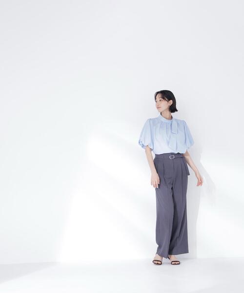 ブラウス シャツ 「Oggi.jp掲載」リネンライクサイドタイブラウス レディースの画像
