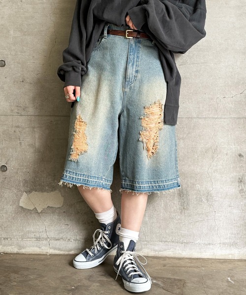 「DOUBLE NAME」 デニムハーフパンツ FREE ネイビー レディース_画像2