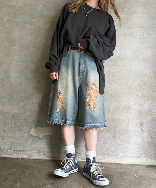 「DOUBLE NAME」 デニムハーフパンツ FREE ネイビー レディース_画像3