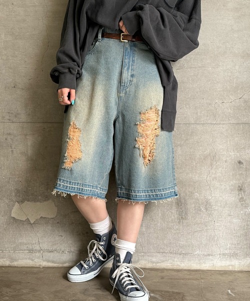 「DOUBLE NAME」 デニムハーフパンツ FREE ネイビー レディース_画像7