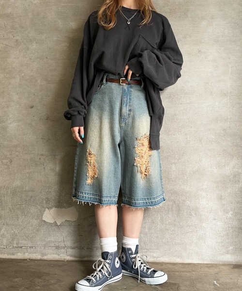 「DOUBLE NAME」 デニムハーフパンツ FREE ネイビー レディース_画像9