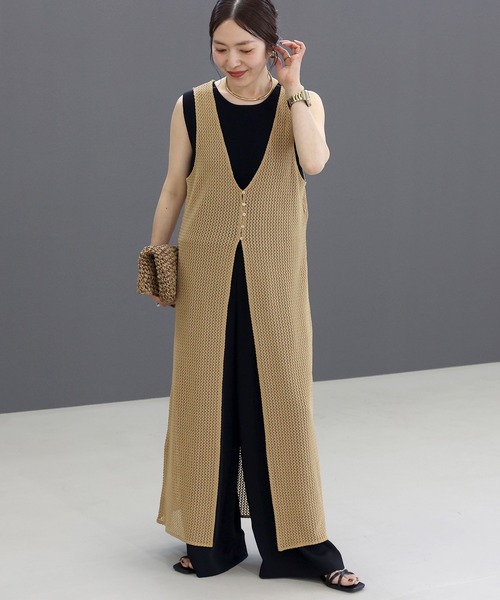 Aletta vita ベスト ジレ メッシュレース2WAYロングベスト レディース