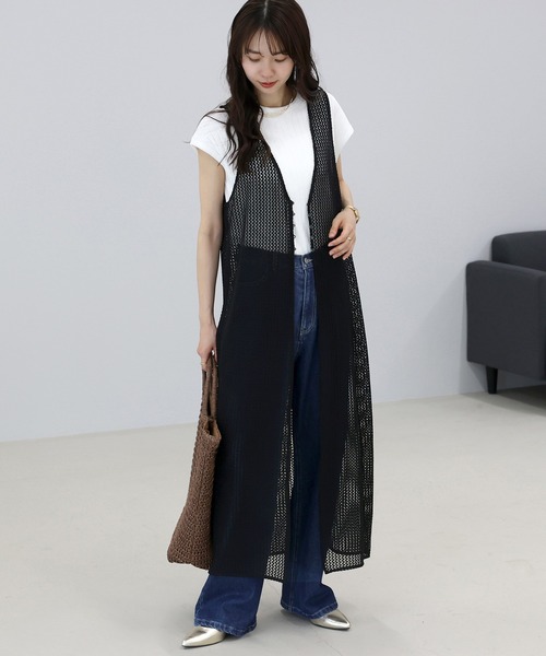Aletta vita ベスト ジレ メッシュレース2WAYロングベスト レディース