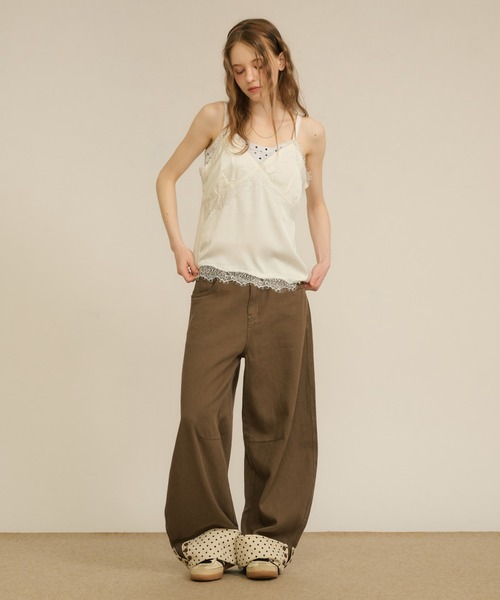 hazyl ローライズワイドレッグパンツ　ベージュ　S hazyl ワイドパンツ ジーンズ デニム デニムパンツ rollup wide pants
