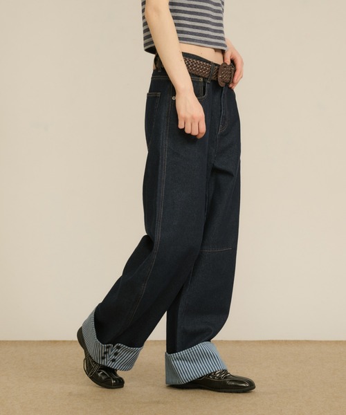 hazyl ワイドデニムパンツ hazyl ワイドパンツ ジーンズ デニム デニムパンツ rollup wide pants