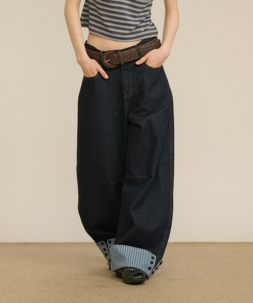 hazyl ワイドパンツ ジーンズ デニム デニムパンツ rollup wide pants