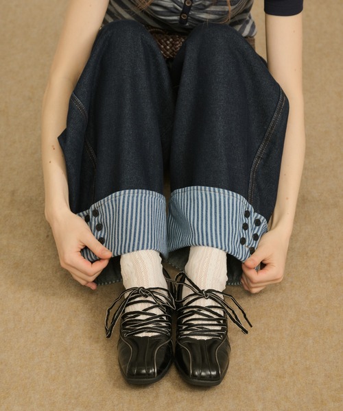 hazyl ワイドパンツ ジーンズ デニム デニムパンツ rollup wide pants