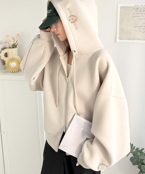 「classicalelf」 ジップアップパーカー LARGE ベージュ レディース_画像8