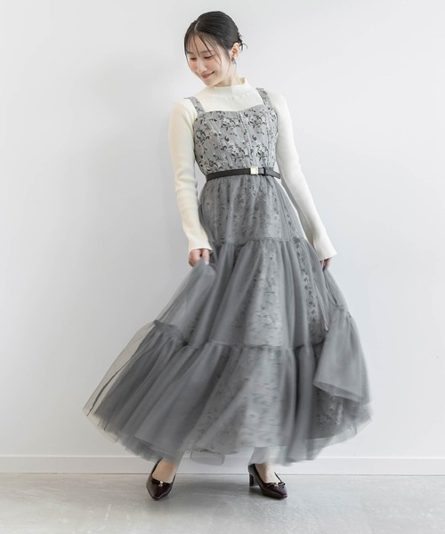 RANDA（ランダ） ワンピース チュールレイヤードジャガードワンピース