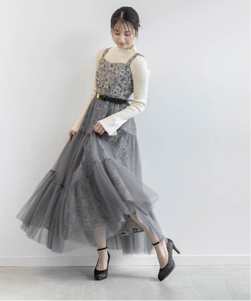 RANDA（ランダ） ワンピース チュールレイヤードジャガードワンピース