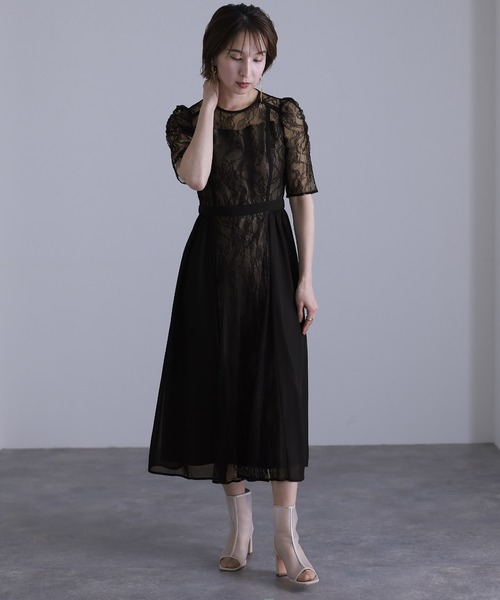 atlo ドレス ロング＆袖ありフォーマルシフォンセレモニー結婚式