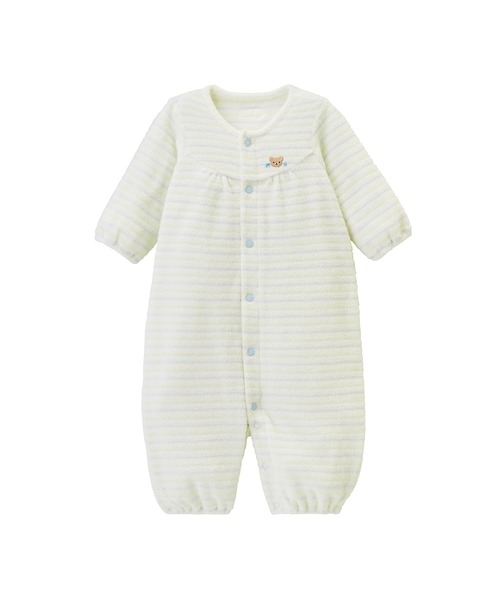 MIKI HOUSE 2wayオール&ベビー肌着セット 50-60cm MIKI HOUSE ベビー服 ロンパース 無撚糸パイルボーダー