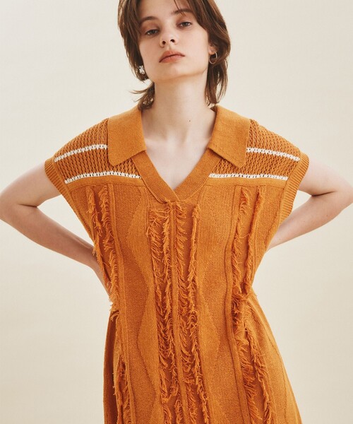 オレンジの多色刺繍ワンピース グレースコンチネンタルsize36(S～M)