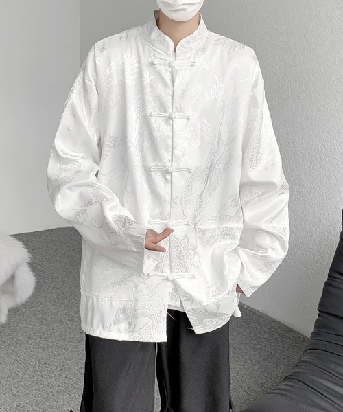 シャツ 「FVLMEN」shadow dragon print China shirt/シャドー ドラゴン