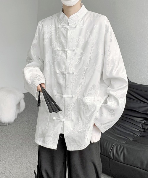 希少✨コムデギャルソン シャツ チャイナ リネン アイボリー ワイシャツ シャツ 「FVLMEN」shadow dragon print China shirt/シャドー ドラゴン