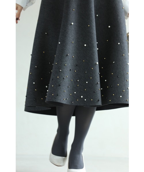 cawaii スカート 星のように瞬くビジューのAラインミディアムスカート