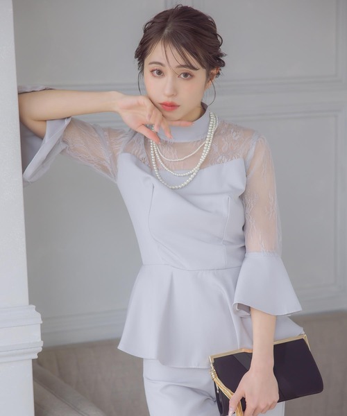ハイネック パンツドレス おしゃれ ロング丈 リュクス 2色 韓国 PourVous パンツドレス オールインワン パーティー 結婚式