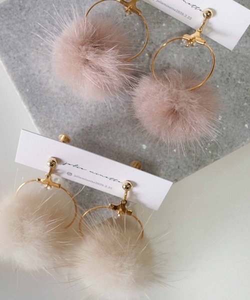 CERCA イヤリング jolie minette/ふわふわ ファー フープ レディース
