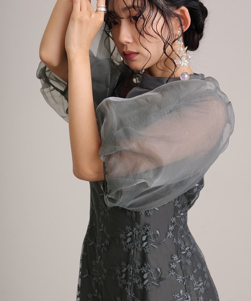 atlo オケージョンドレス　グリーン atlo（アトロ） ドレス 結婚式 パーティードレス オーガンジー切り替え