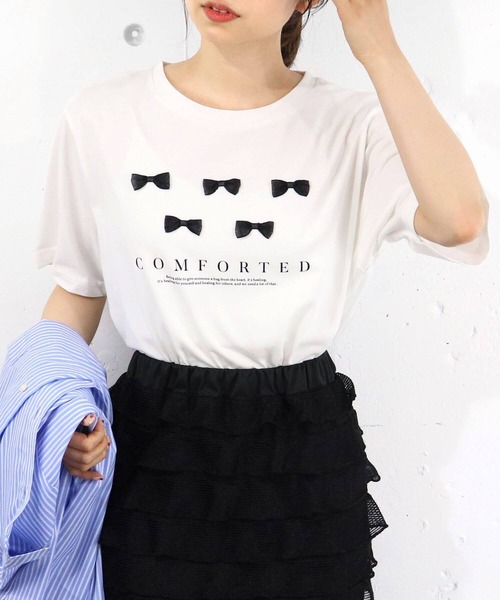 【新品タグ付】Myu リボン　Tシャツ セール】リボンプリントTシャツ（Tシャツ/カットソー）｜M y u