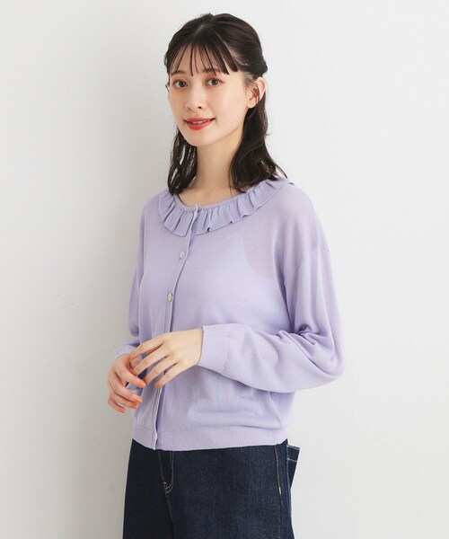 カーディガン 「接触冷感/洗える」フリルカラーカーディガン レディース
