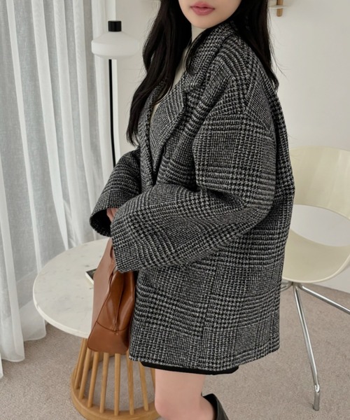 allureville アルアバイル グレンチェック ジャコットコート アウター セール】 グレンチェックミドル丈コート （その他アウター