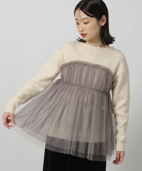 Stola. - 送料込［stolaで大人気］チュールドッキングニットプルオーバー チュールドッキングニットプルオーバー｜Stola.（ストラ）公式