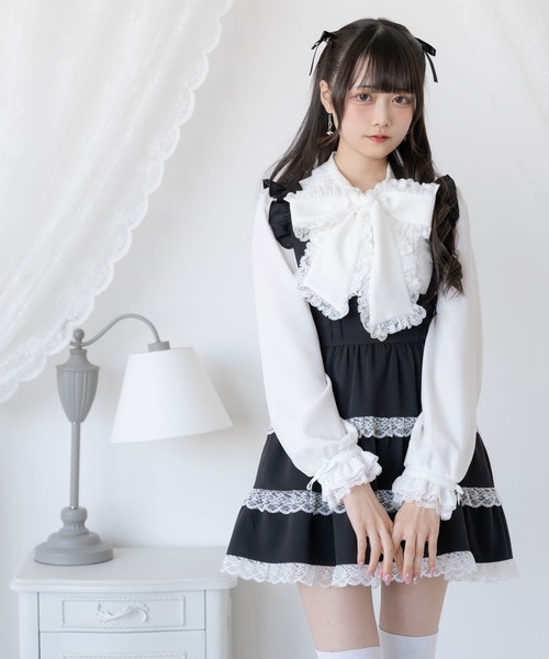 DearMyLove ブラウス シャツ レースフリルたっぷり上品ボウタイ