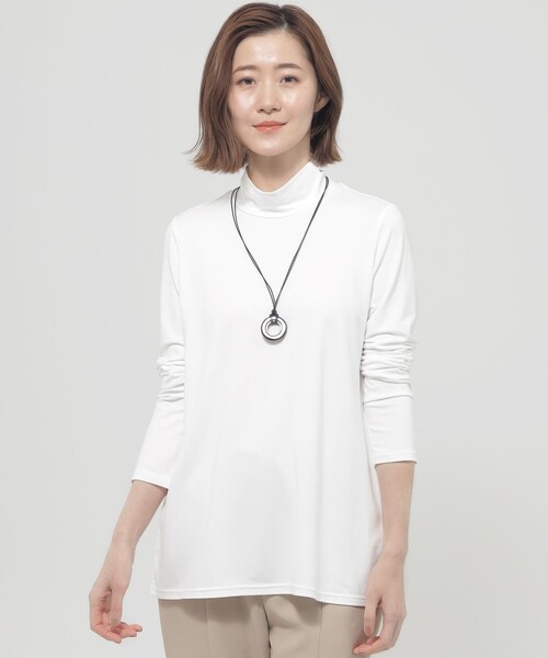 tシャツ 「ウォッシャブル」ベア天竺ハイネックカットソー レディース