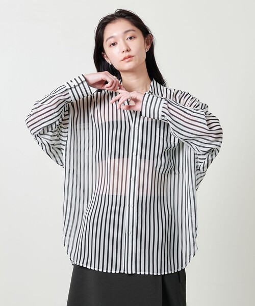 ブラウス シャツ 「MARW UNITED ARROWS」ストライプ シアー オーバーシャツ レディース