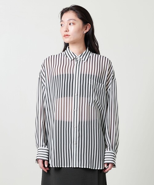 ブラウス シャツ 「MARW UNITED ARROWS」ストライプ シアー オーバーシャツ レディース MARW UNITED ARROWS ブラウス シャツ 「MARW ARROWS」ストライプ
