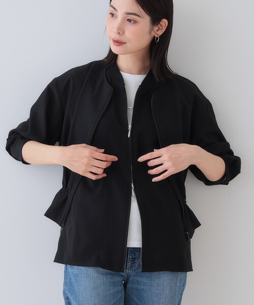 ベロア×ウール×ゴブラン デザインショート丈ブルゾン ジャケット TALON INDIVI（インディヴィ） ブルゾン アウター 「洗える／凹凸素材
