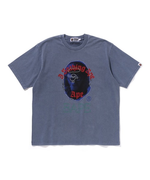 A BATHING APE tシャツ GARMENT DYE RHINESTONE HEAD RELAXED