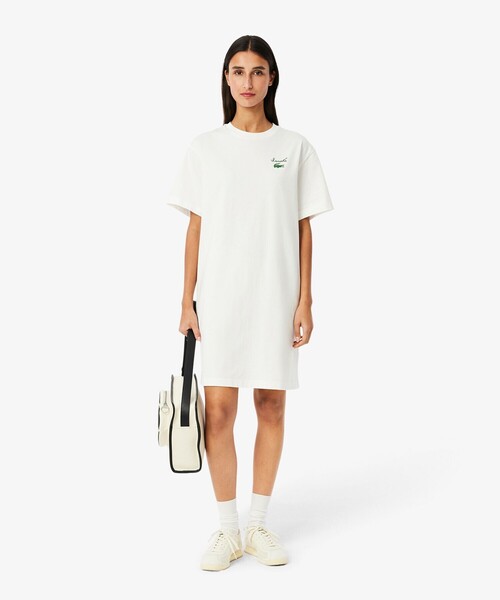 Lacoste★半袖 2ボタン留め ロゴ ミニ ワンピース ドレス★白★ LACOSTE ラコステ ワンピース レディース S／S POLO DRESS